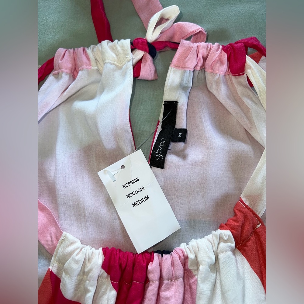 NWT Nordstrom Gibson belted halter romper, bright geometric print Sz M(8/10) - Picture 8 of 14